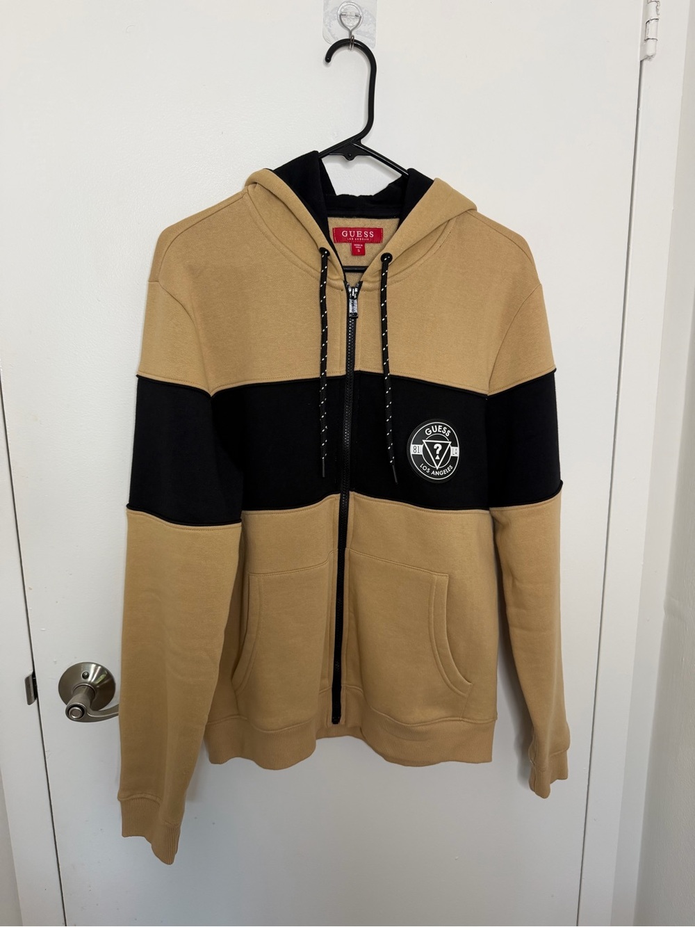 Guess Tan and Black Colorblock Zip-Up Hoodie